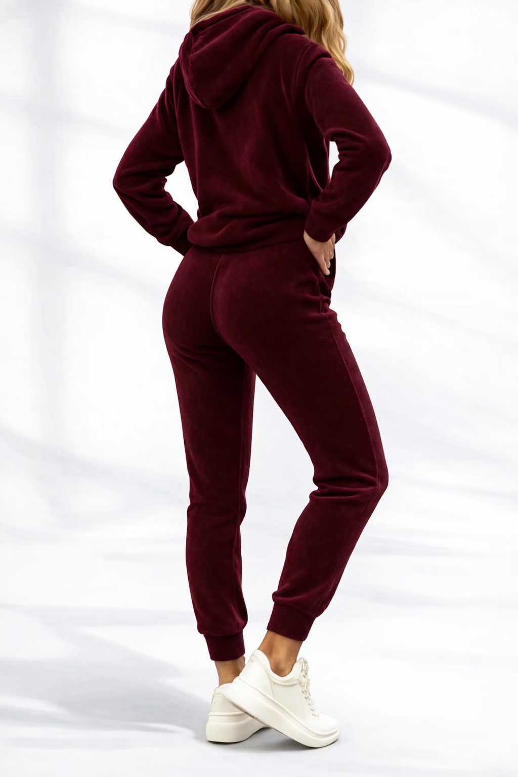 Trening Catifea Bordo - Set 2 Piese: Hanorac + Pantaloni