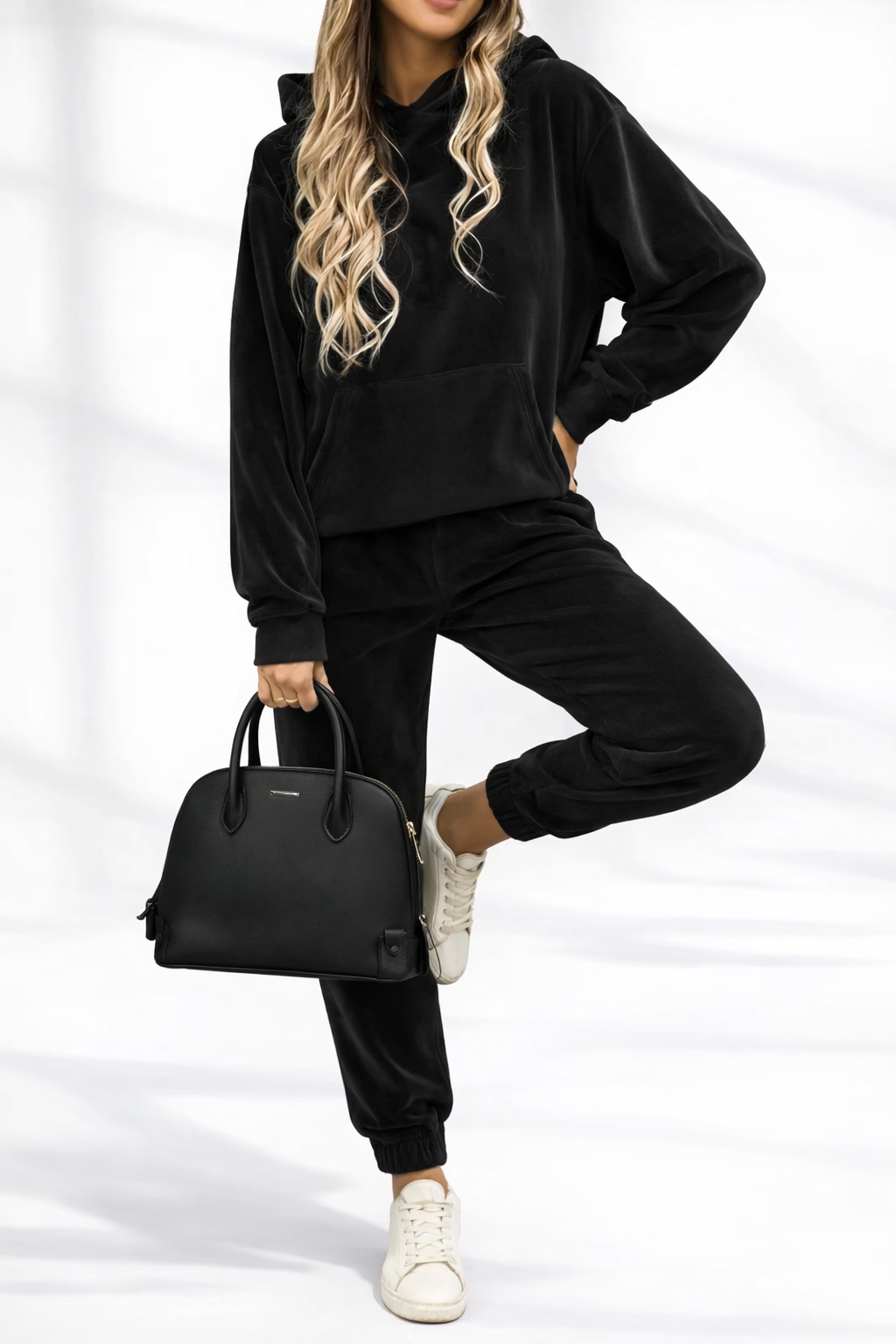 Trening Catifea Negru - Set 2 Piese: Hanorac + Pantaloni