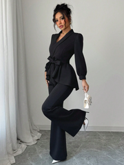 Set 2 Piese Moderne Bluză și Pantaloni 2026 Negru