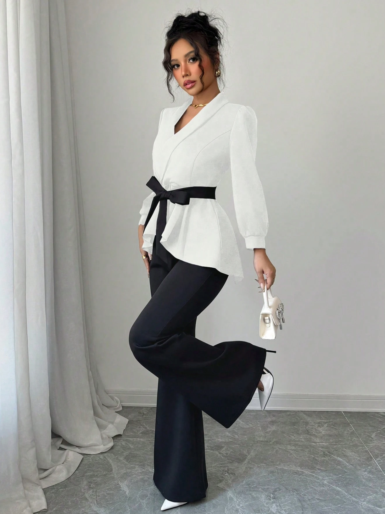 Set 2 Piese Moderne Bluză și Pantaloni 2026 Alb