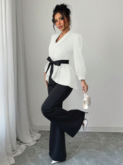 Set 2 Piese Moderne Bluză și Pantaloni 2026 Alb