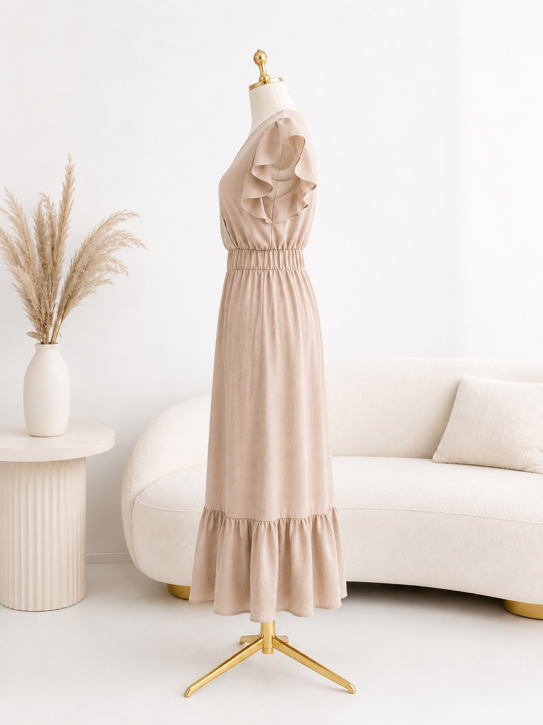 Rochie Midi din in - Bej