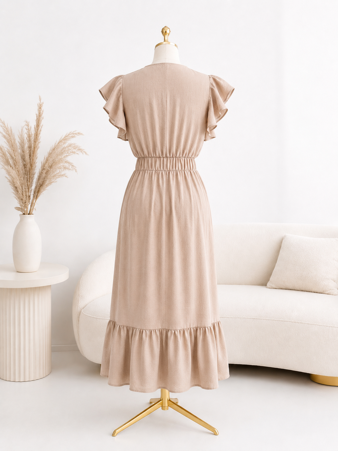 Rochie Midi din in - Bej