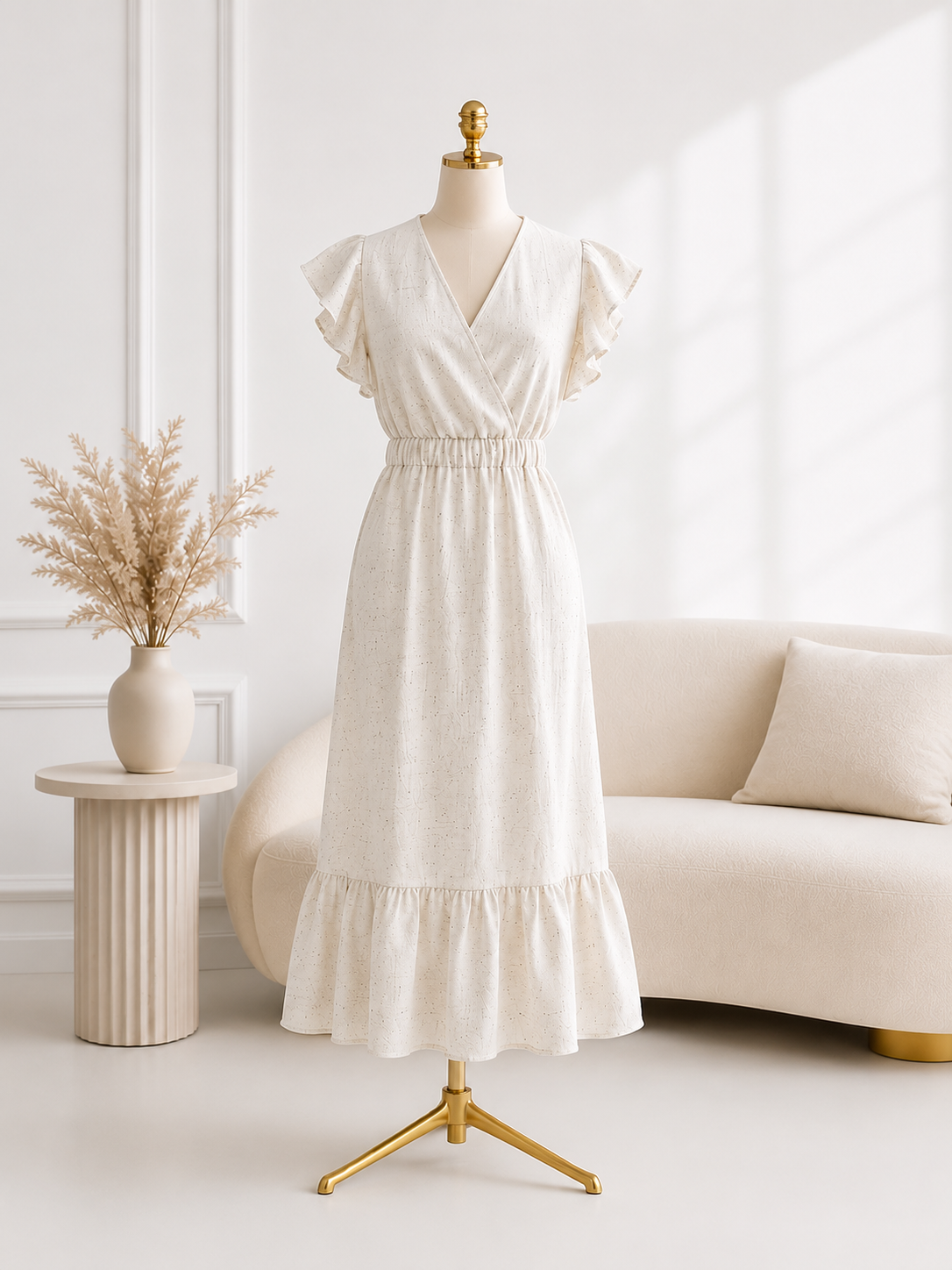 Rochie Midi din in - Ivoire