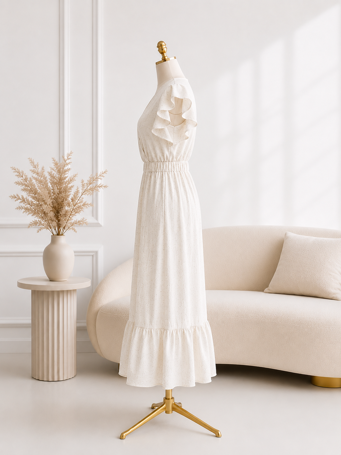 Rochie Midi din in - Ivoire