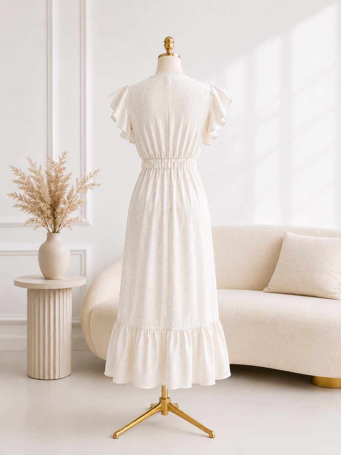 Rochie Midi din in - Ivoire