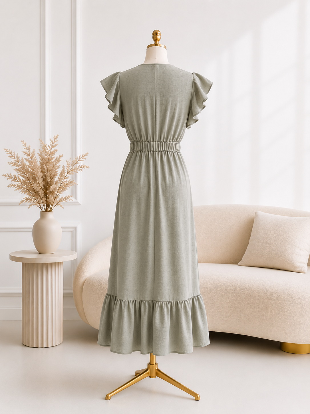 Rochie Midi din in - Kaki