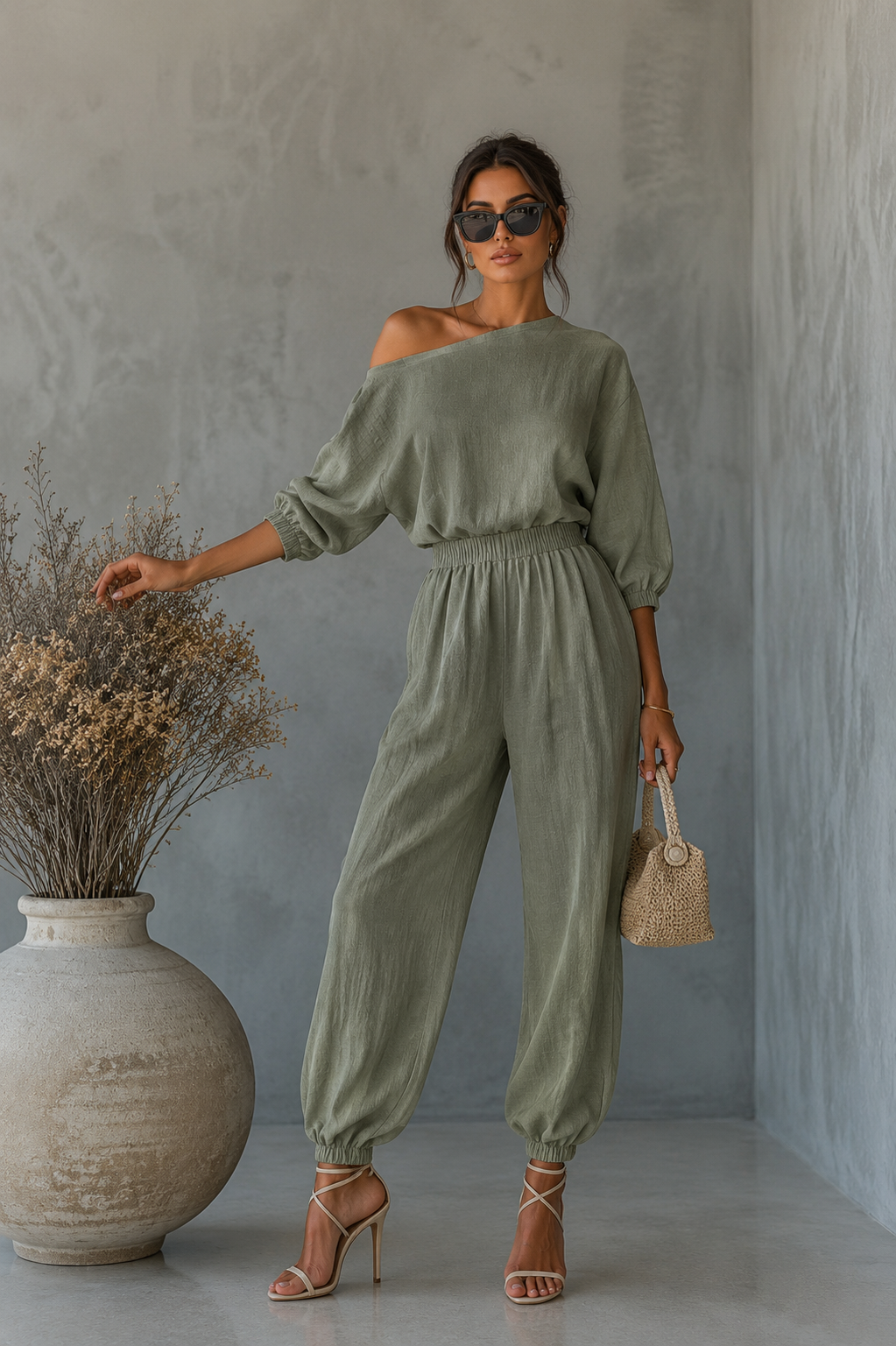Set 2 Piese Clara din in - Kaki