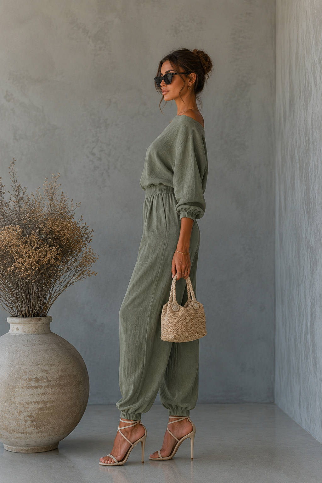 Set 2 Piese Clara din in - Kaki
