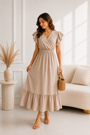 Rochie Midi din in - Bej