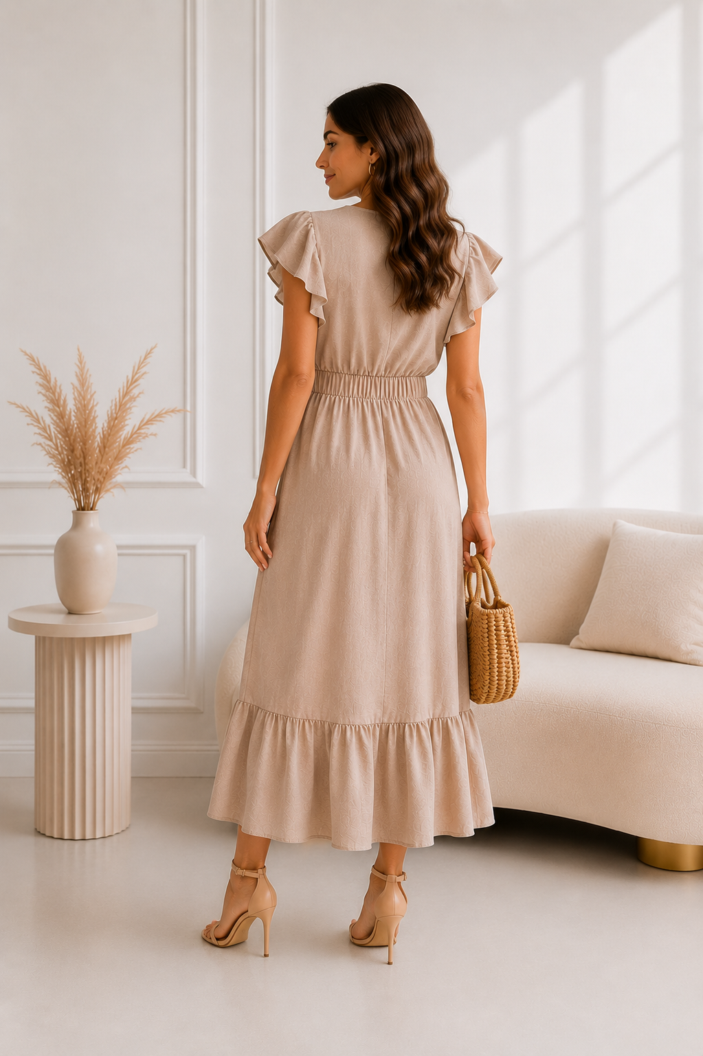 Rochie Midi din in - Bej