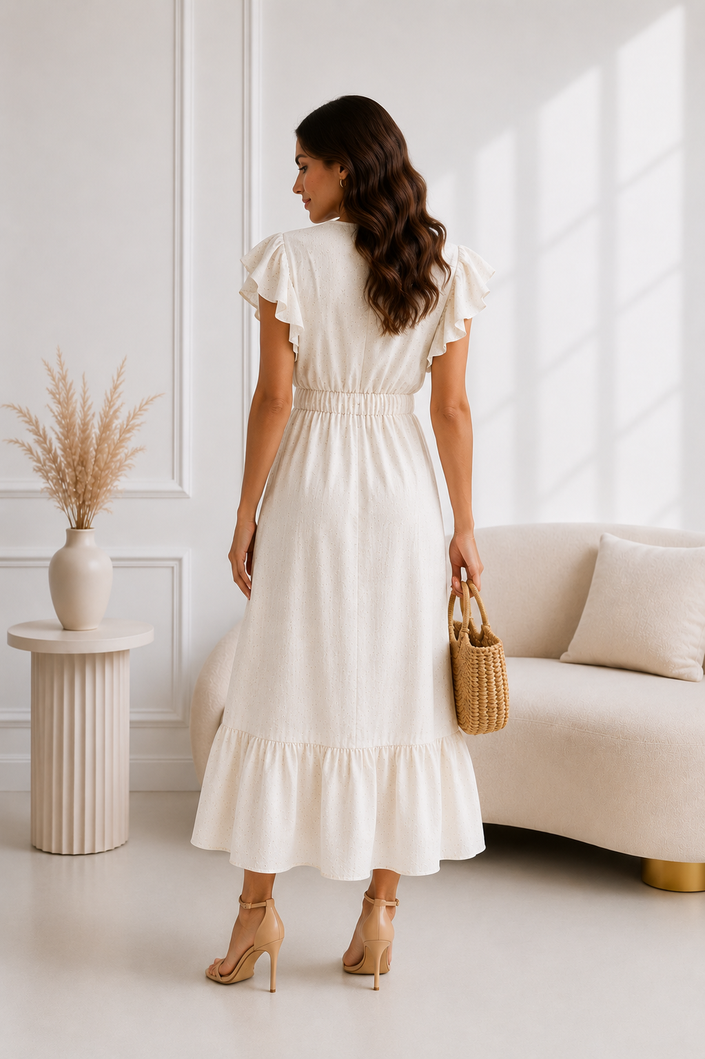 Rochie Midi din in - Ivoire