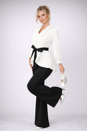 Set 2 Piese Moderne Bluză și Pantaloni 2026 Alb