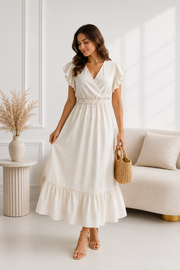 Rochie Midi din in - Ivoire