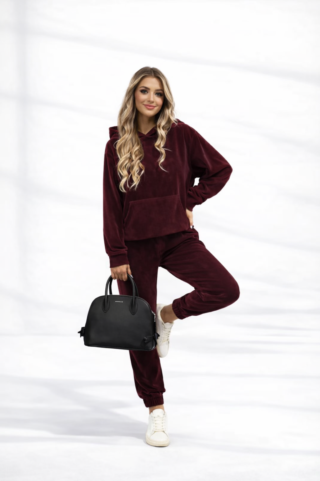 Trening Catifea Bordo - Set 2 Piese: Hanorac + Pantaloni