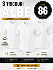 Set 3 Tricouri Albe BUMBAC UNISEX Barbati/Femei
