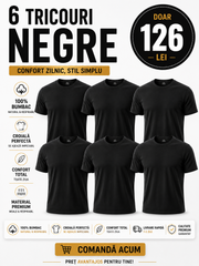 Set 6 Tricouri Negre BUMBAC UNISEX Barbati/Femei