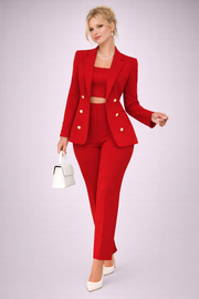 Tinută Rosie Completă 3 Piese Premium Top, Sacou si Pantaloni