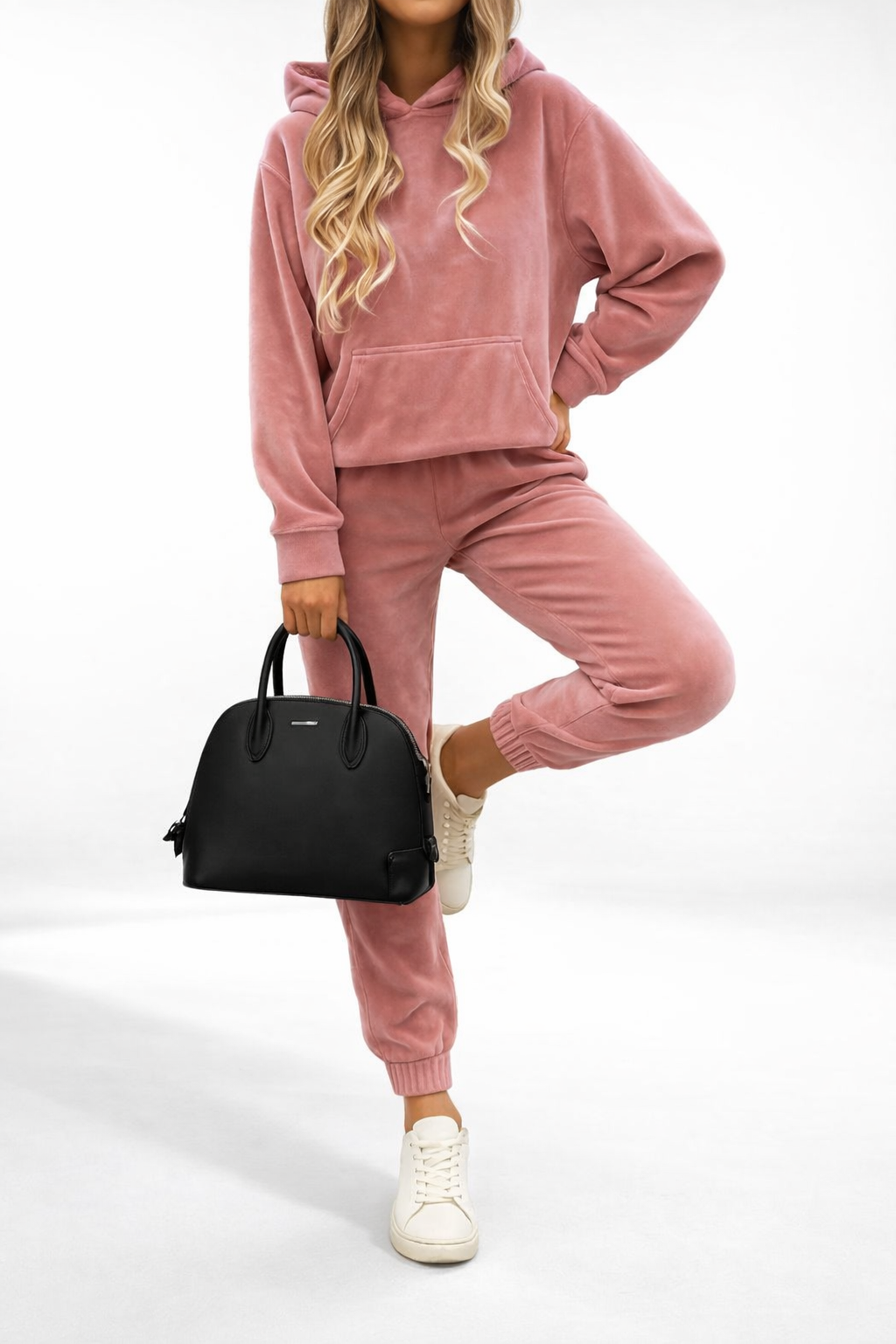 Trening Catifea Roz - Set 2 Piese: Hanorac + Pantaloni