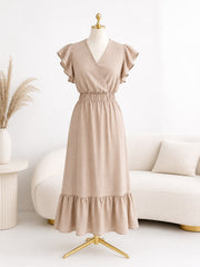 Rochie Midi din in - Bej