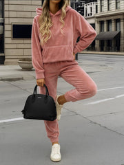 Trening Catifea Roz - Set 2 Piese: Hanorac + Pantaloni