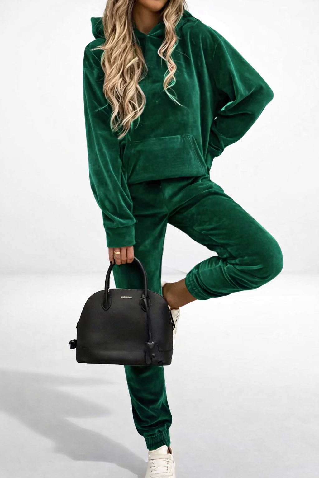 Trening Catifea Verde - Set 2 Piese: Hanorac + Pantaloni