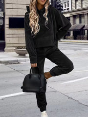 Trening Catifea Negru - Set 2 Piese: Hanorac + Pantaloni