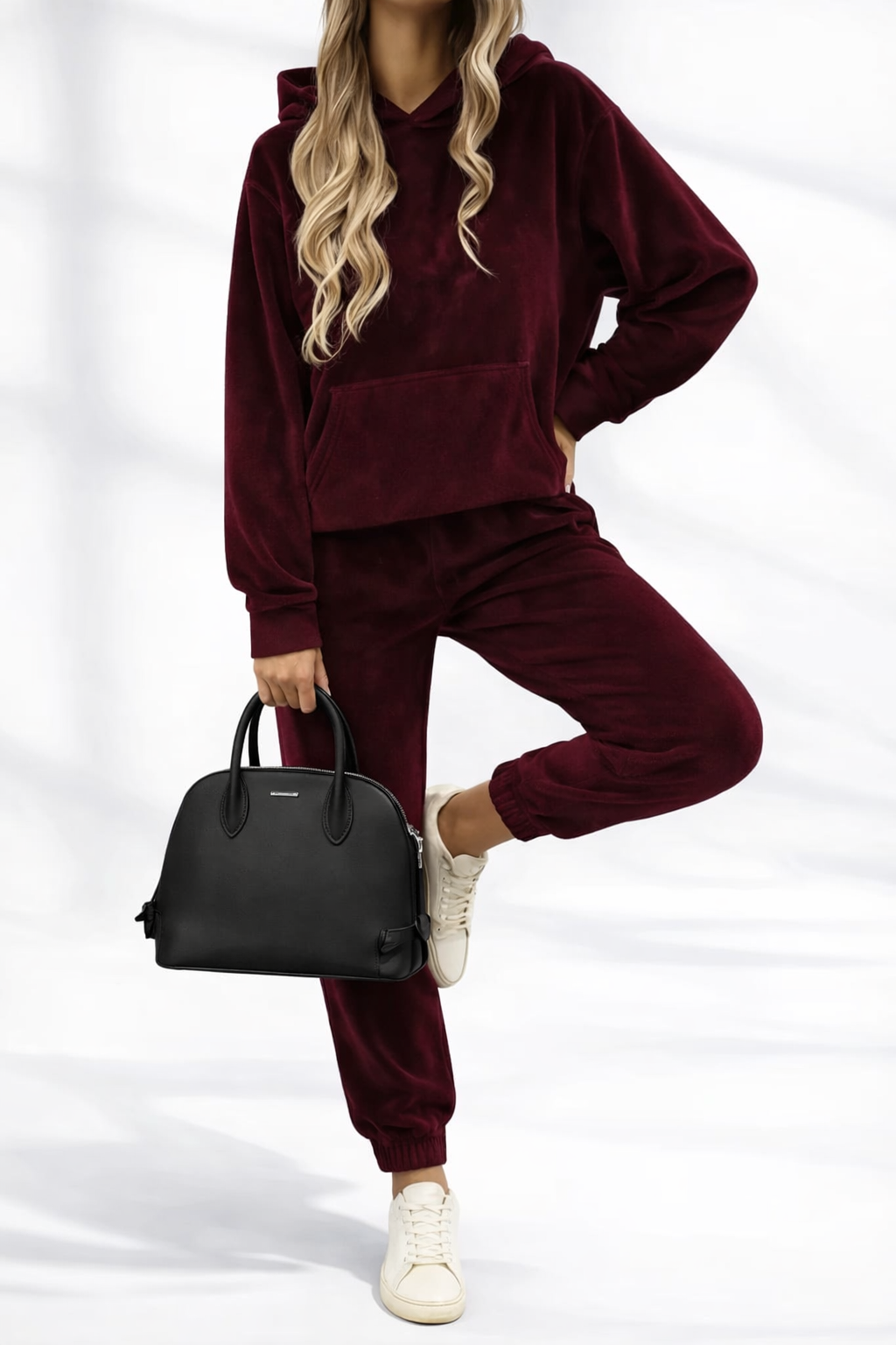 Trening Catifea Bordo - Set 2 Piese: Hanorac + Pantaloni